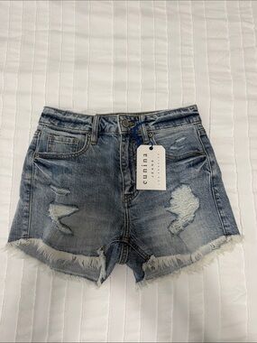 eunina faded blue distressed denim cutoff shorts size XS
